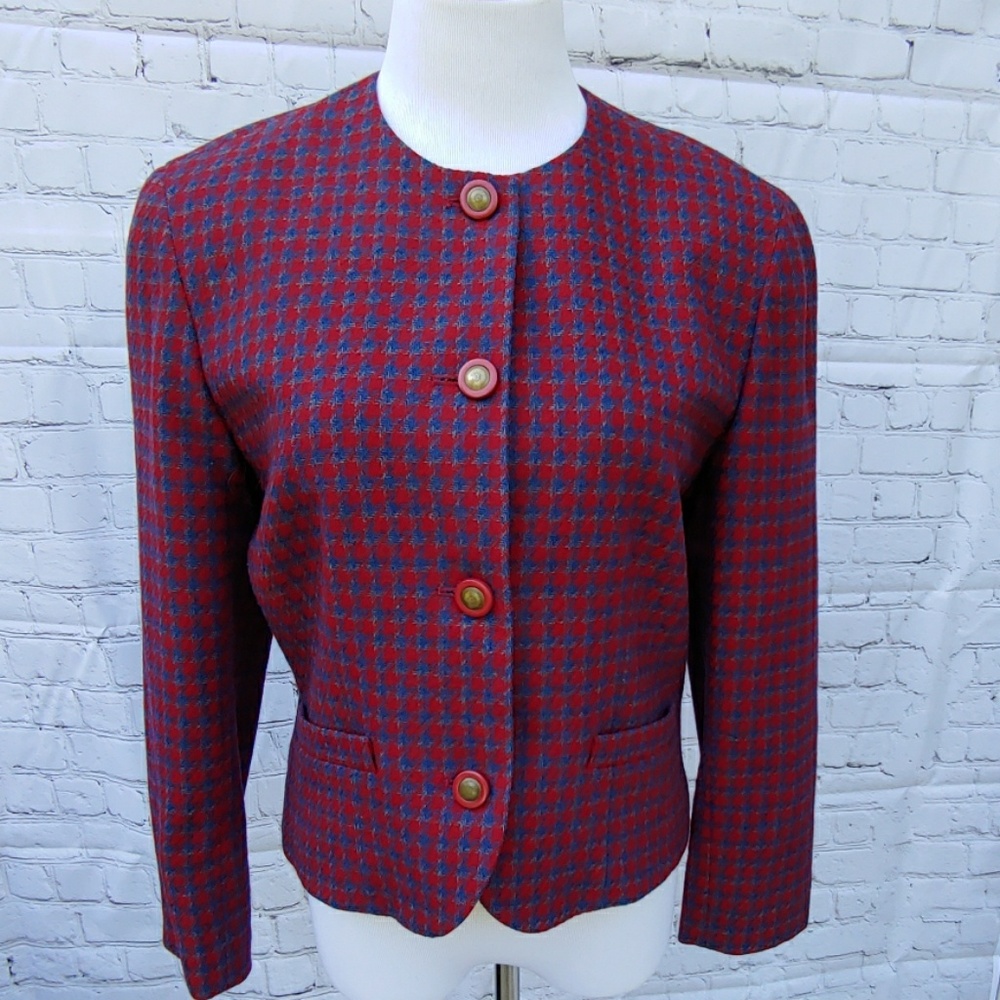 Pendleton Red Houndstooth Wool Blazer - image 1